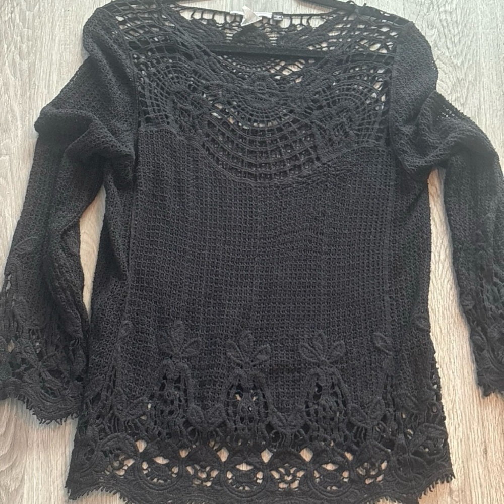Acemi Black Crochet Knit Tunic Top